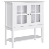 HOMCOM Servantă de Bucătărie Modernă cu 2 Uși din Sticlă Securizată, Raft Reglabil, 80 x 28 x 84 cm, Alb | Aosom Romania