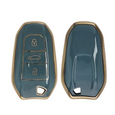Husa Cheie Auto Kwmobile pentru Peugeot/Citroen 3 Butoane - Smart Key, Albastru/Auriu, Silicon, KWM0000167F002C foto