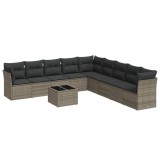 Set mobilier de gradina cu perne, 10 piese, gri, poliratan