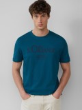 s.Oliver Tricou barbati cu imprimeu cu logo si decolteu la baza gatului, Regular fit, Turcoaz, S