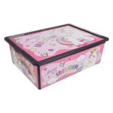 Cutie de depozitare cu capac, 25L, roz, cu model unicorn, CMCLASS
