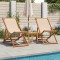 Scaune pliante 2 buc. Material textil bej si lemn masiv - 2