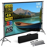 Ecran proiecție 100 inch cu trepied, Linomag&reg;, proiecție față/spate, format 16:9, 4K HD, unghi larg 160&deg;, ideal pentru interior și exterior, pliabil,