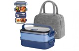 Cutie de pranz Haoh cu sac, 1600 ml, cu compartimente si tacamuri, fara BPA, albastru - RESIGILAT