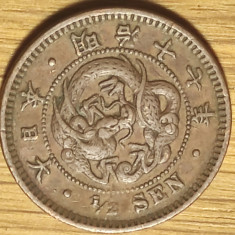 Japonia - raritate - moneda de colectie 1/2 sen 1884 var 2- Meiji -stare f buna!