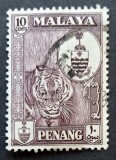Malaya Penang 1957 Seria Uzuală "Tigrul Malaezian &amp; Stema" 10 Cents Maro/Violet (cu Șarnieră) MH - RIM2
