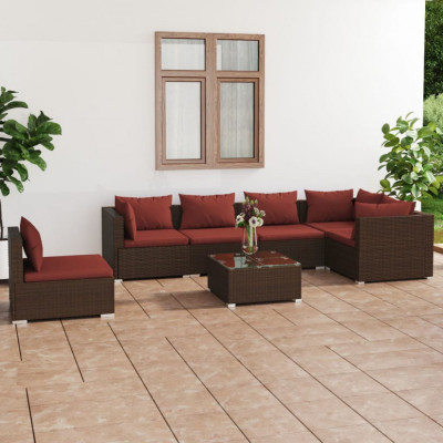 vidaXL Set mobilier de grădină cu perne, 7 piese, maro, poliratan foto