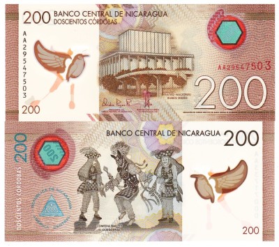 Nicaragua 200 Cordobas 2022 P-213 Polimer UNC foto