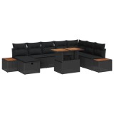 vidaXL Set de canapele pentru grădină cu pernă 9 pcs Negru poliratan 3360088
