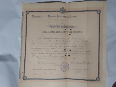 CERTIFICAT DE ABSOLVIRE LICEUL SPIRU HARET SEMNAT DE STEFAN V.NANUL-1919. foto