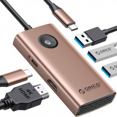 ORICO USB C HUB, staÅ£ie de andocare USB C 5-Ã®n-1 cu HDMI 4K, livrare de energie