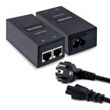 Adaptor PoE de alimentare prin Ethernet 48V 24W IEEE 802.3af, Kwmobile, Negru, Plastic, 35608