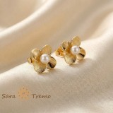 Cumpara ieftin Cercei Floarea Perlei , Cercei cu tija placati 18K Brazilia