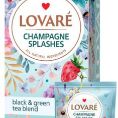 Cutie cu 24 pliculețe Lovaré - Splashes of Champagne: Amestec de ceai negru, ceai verde, căpșuni și petale de albăstrele 48 g