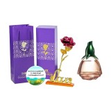 Cumpara ieftin Set complet pentru Ea, parfum de femei Volare Moments, insotit de insigna Dactylion cu mesaj motivational, cadou un trandafir rosu suflat la baza cu a, 50 ml, Oriflame