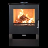 Soba moderna Verso KARA, 7,5 kW, din oțel, cu geam termorezistent și design modern, negru