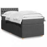 VidaXL Pat box spring cu saltea, gri &icirc;nchis, 90x200 cm, textil