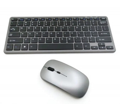 Kit mouse si tastatura fara fir Wireless reincarcabila negru cu argintiu OMC foto