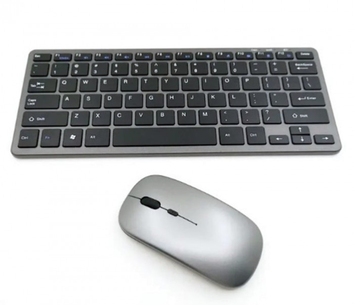 Kit mouse si tastatura fara fir Wireless reincarcabila negru cu argintiu OMC