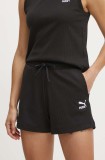 Puma pantaloni scurti femei, culoarea negru, cu imprimeu, high waist, 624254