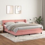 Cumpara ieftin Pat box spring cu saltea, roz, 160x200 cm, catifea