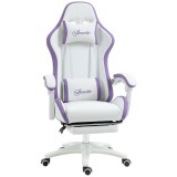 Vinsetto Scaun Gaming Reglabil pe &Icirc;nălțime cu Tetieră, Alb și Mov | Aosom Romania