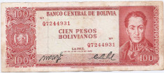 Bolivia 100 Peso bolivianos 1962 - (Milton Paz &amp;amp; Ru&amp;iacute;z Balaldi&amp;oacute;n-Q7244931) P-163 foto