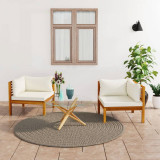 Canapea Colt Gradina vidaXL, 2 Buc, Lemn Acacia, Alb Crem, Perne Incluse, Exterior