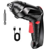 Surubelnita Electrica Fara Fir, cu Lumina LED, 2 Moduri de Functionare, pentru Insurubare si Desurubare, 1800mAh, 250 RPM, Cablu USB Inclus, Negru/Ros