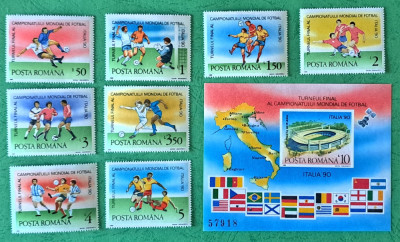 TIMBRE ROMANIA MNH LP1237+1238/1990 -ITALIA 90- Turneul final-Serie+Col. nedant foto