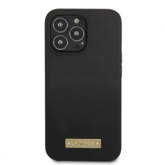 Husa de protectie telefon Guess pentru iPhone 13 Pro, Metal Logo, MagSafe, Silicon lichid, Negru