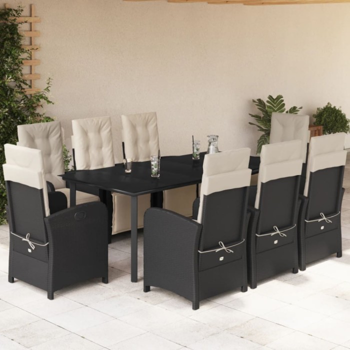 vidaXL Set mobilier de grădină cu perne, 9 piese, negru, poliratan 3212527