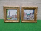 Peisaje londoneze , doua picturi micute , originale , de FRANCES M. SWAINSON , semnate
