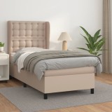 VidaXL Pat box spring cu saltea, cappuccino, 90x190 cm piele ecologică