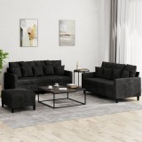 VidaXL Set de canapele cu perne, 3 piese, negru, catifea