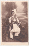 Bnk foto Fata in costum popular, Romania 1900 - 1950, Sepia, Etnografie