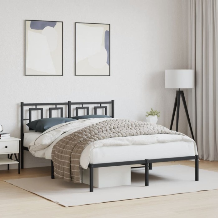 Gossi cadru de pat metalic cu tablie, negru, 135x190 cm