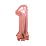 Balon din folie flippy, cifra 1, 81 cm, pentru aer sau heliu, roz auriu