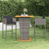 VidaXL Set mobilier bar de grădină, cu perne, 3 piese, gri, poliratan