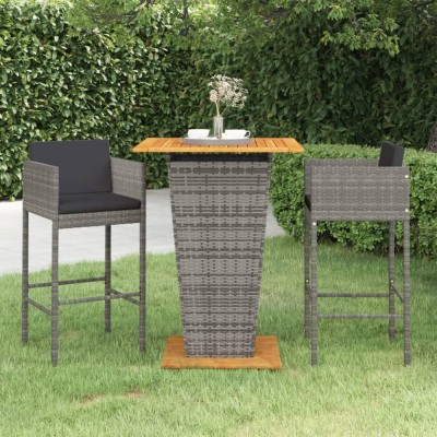 vidaXL Set mobilier bar de grădină, cu perne, 3 piese, gri, poliratan 3094803 foto