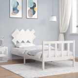 VidaXL Cadru de pat cu tăblie single, alb, lemn masiv