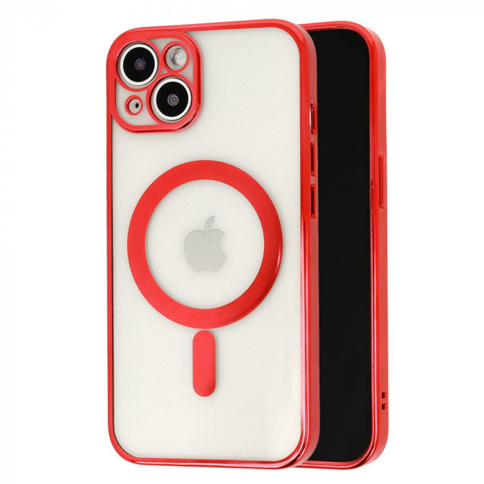 Husa magsafe pentru apple iphone 12, full cover, protectie camera, margini colorate electroplating, magnetica, incarcare wireless, flippy, rosu