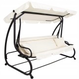 Balansoar gradina, Springos, 3 locuri, cu plasa insecte, crem, 220x120x160 cm, functie pat, max 280 kg
