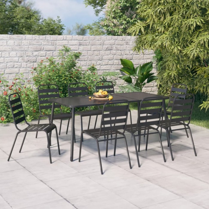 vidaXL Set de masă pentru grădină, 9 piese, antracit, oțel 3187994