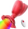 Vibrator Anal Light Up Rotating Flower Rosu Silicon, 10 Vibratii, Rotatii, Telecomanda Wireless, LED, USB