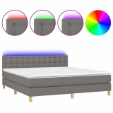 Cumpara ieftin Pat cu arcuri, saltea si LED, gri inchis, 160x200 cm, textil