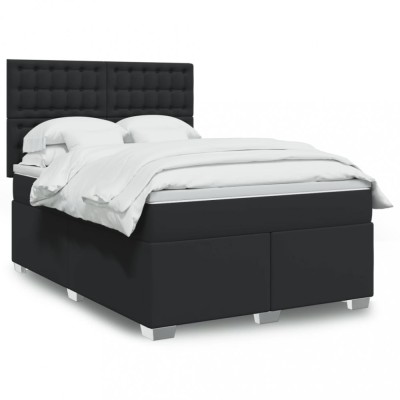 vidaXL Pat box spring cu saltea, negru, 160x200 cm, piele ecologică 3293028 foto