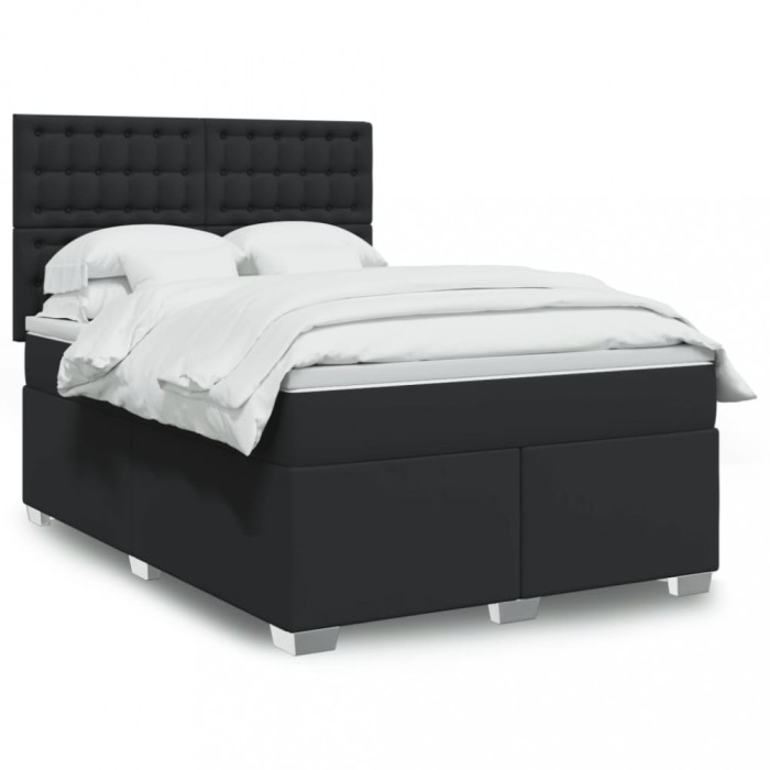 vidaXL Pat box spring cu saltea, negru, 160x200 cm, piele ecologică 3293028