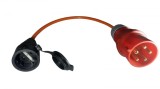 Cordon adaptor cu stecher fisa 5 poli 16A 3P+N+E si priza schuko 230V cu capac cauciucata 16A IP44