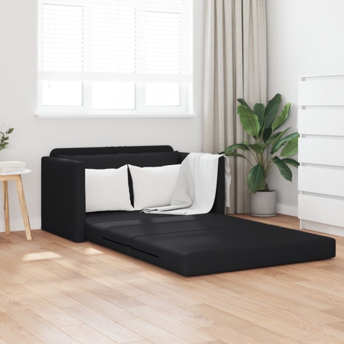 vidaXL Canapea de Podea Pat 2 &icirc;n 1 Neagră 124x71x78 cm Piele Sintetică